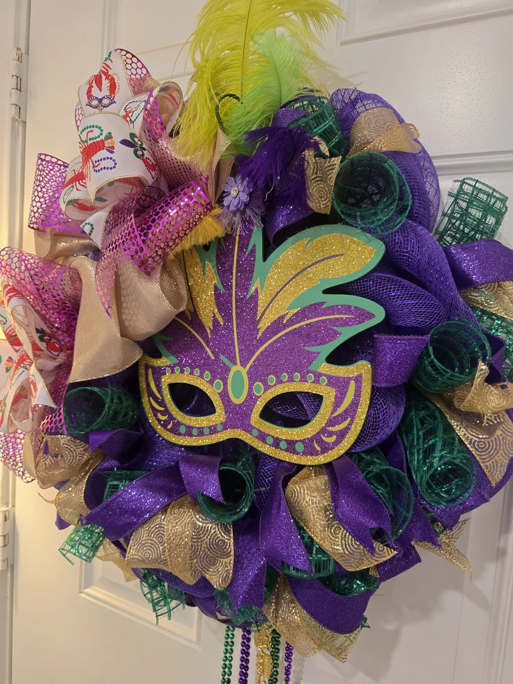 Mardi Gras Purple Green Gold Decorative Wreath with Mask
